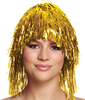 Folie pruik - goud - dames - tinsel - eighties/foute party thema - Verkleedpruiken Goudkleurig