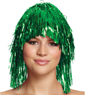 Folie pruik - groen - dames - tinsel - eighties/foute party thema - Verkleedpruiken