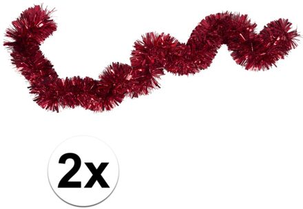 Folie slinger - 2x - rood - 15 x 200 cm - slinger - kerstboom decoratie - kerstslinger