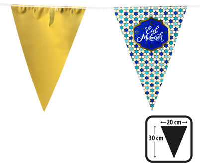 Folie Vlaggenlijn Eid Mubarak Blauw/Goud (6m) Blauw, Multikleur - Print, Goud - Brons