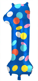 Folieballon '1' Kleurrijke Stippen Multikleur - Print