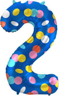 Folieballon '2' Kleurrijke Stippen Multikleur - Print