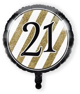 Folieballon 21 Black & Gold 46 Cm Zwart/goud/wit Goudkleurig