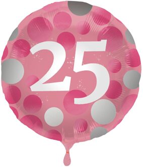 Folieballon 25 Jaar 45 Cm Roze/wit