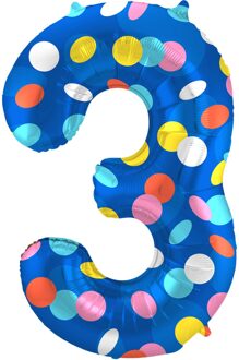 Folieballon '3' Kleurrijke Stippen Multikleur - Print