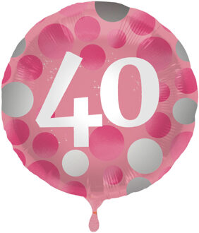 Folieballon 40 Jaar 45 Cm Roze/wit