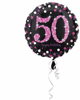 Folieballon 50 Jaar Zwart/roze 45 Cm
