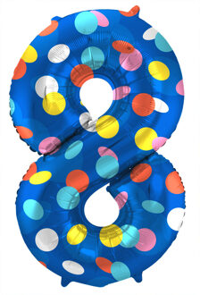Folieballon '8' Kleurrijke Stippen Multikleur - Print