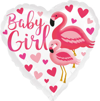 Folieballon Baby Girl Flamingo 45 Cm Wit/roze