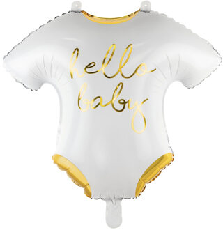 Folieballon baby romper 'Hello Baby' Wit - Transparant, Goud - Brons