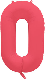 Folieballon Cijfer 0 Neon Rood (86cm) Rood - Zalm