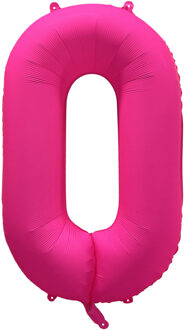 Folieballon Cijfer 0 Neon Roze (86cm) Oranje