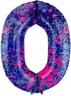 Folieballon Cijfer 0 Paint Splash Neon (86cm) Paars - Lila