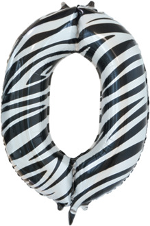 Folieballon Cijfer 0 Zebra (86cm) Wit - Transparant, Multikleur - Print