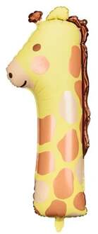 Folieballon Cijfer 1 Giraffe (82cm) Multikleur - Print