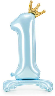 Folieballon Cijfer 1 Hemelsblauw Op Standaard 84cm