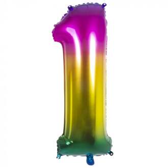 Folieballon Cijfer 1 Latex Regenboog 86 Cm Multikleur