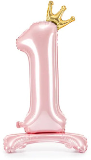 Folieballon Cijfer 1 Lichtroze Op Standaard 84cm
