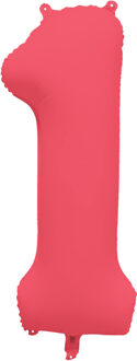 Folieballon Cijfer 1 Neon Rood (86cm) Rood - Zalm