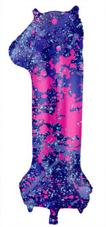 Folieballon Cijfer 1 Paint Splash Neon (86cm) Paars - Lila
