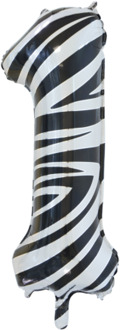 Folieballon Cijfer 1 Zebra (86cm) Multikleur - Print