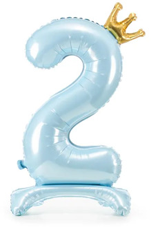 Folieballon Cijfer 2 Hemelsblauw Op Standaard 84cm
