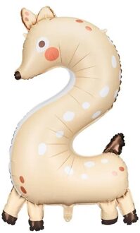 Folieballon Cijfer 2 Hert (88cm) Multikleur - Print