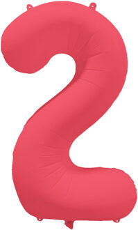 Folieballon Cijfer 2 Neon Rood (86cm) Rood - Zalm