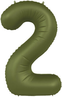 Folieballon Cijfer 2 Olijfgroen Mat (86cm)