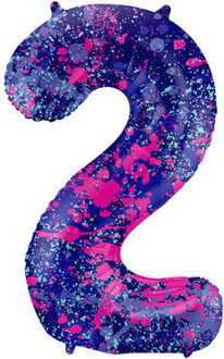 Folieballon Cijfer 2 Paint Splash Neon (86cm) Paars - Lila