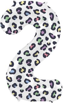 Folieballon Cijfer 2 Wit Met Panterprint (86cm) Multikleur - Print