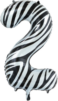 Folieballon Cijfer 2 Zebra (86cm) Wit - Transparant, Multikleur - Print