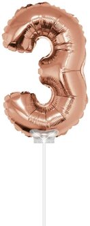 Folieballon Cijfer 3 40 Cm Rosé Goud Goudkleurig