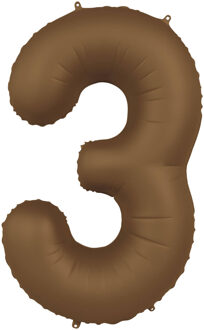 Folieballon Cijfer 3 Bruin Mat (86cm) Bruin - Kastanje