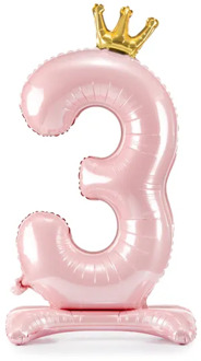 Folieballon Cijfer 3 Lichtroze Op Standaard 84cm