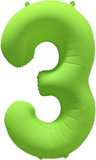 Folieballon Cijfer 3 Neon Groen (86cm) Oranje