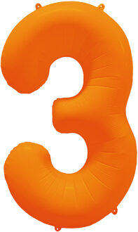 Folieballon Cijfer 3 Neon Oranje (86cm)