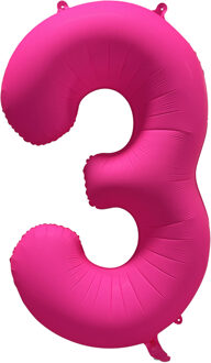 Folieballon Cijfer 3 Neon Roze (86cm) Oranje