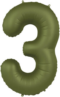 Folieballon Cijfer 3 Olijfgroen Mat (86cm)