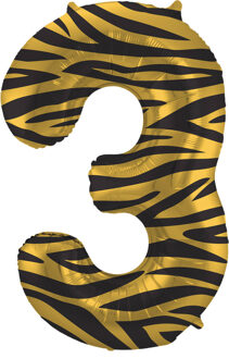 Folieballon Cijfer 3 Tijger Chic (86cm) Multikleur - Print