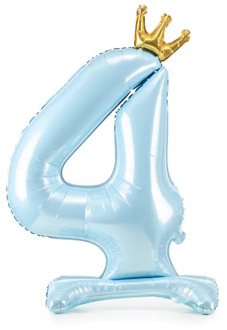 Folieballon Cijfer 4 Hemelsblauw Op Standaard 84cm