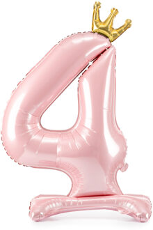Folieballon Cijfer 4 Lichtroze Op Standaard 84cm