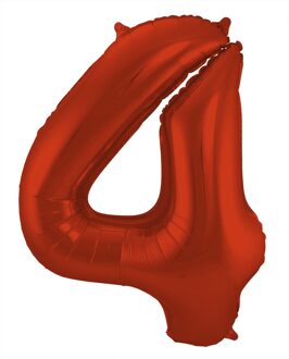 folieballon cijfer 4 Metallic Mat 86 cm rood
