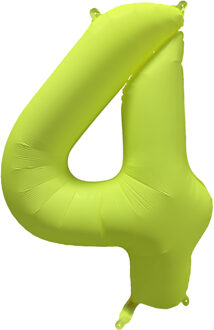 Folieballon Cijfer 4 Neon Geel (86cm) Geel - Beige - Creme