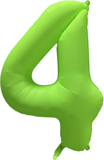 Folieballon Cijfer 4 Neon Groen (86cm) Oranje