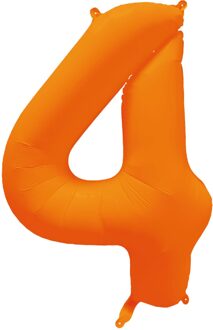 Folieballon Cijfer 4 Neon Oranje (86cm)