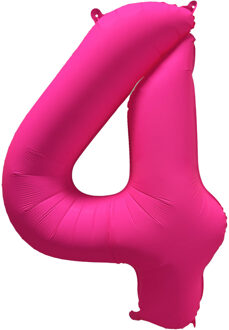 Folieballon Cijfer 4 Neon Roze (86cm) Oranje