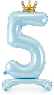 Folieballon Cijfer 5 Hemelsblauw Op Standaard 84cm