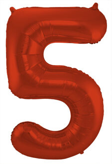 folieballon cijfer 5 Metallic Mat 86 cm rood