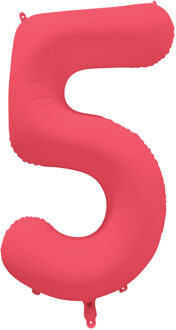Folieballon Cijfer 5 Neon Rood (86cm) Rood - Zalm